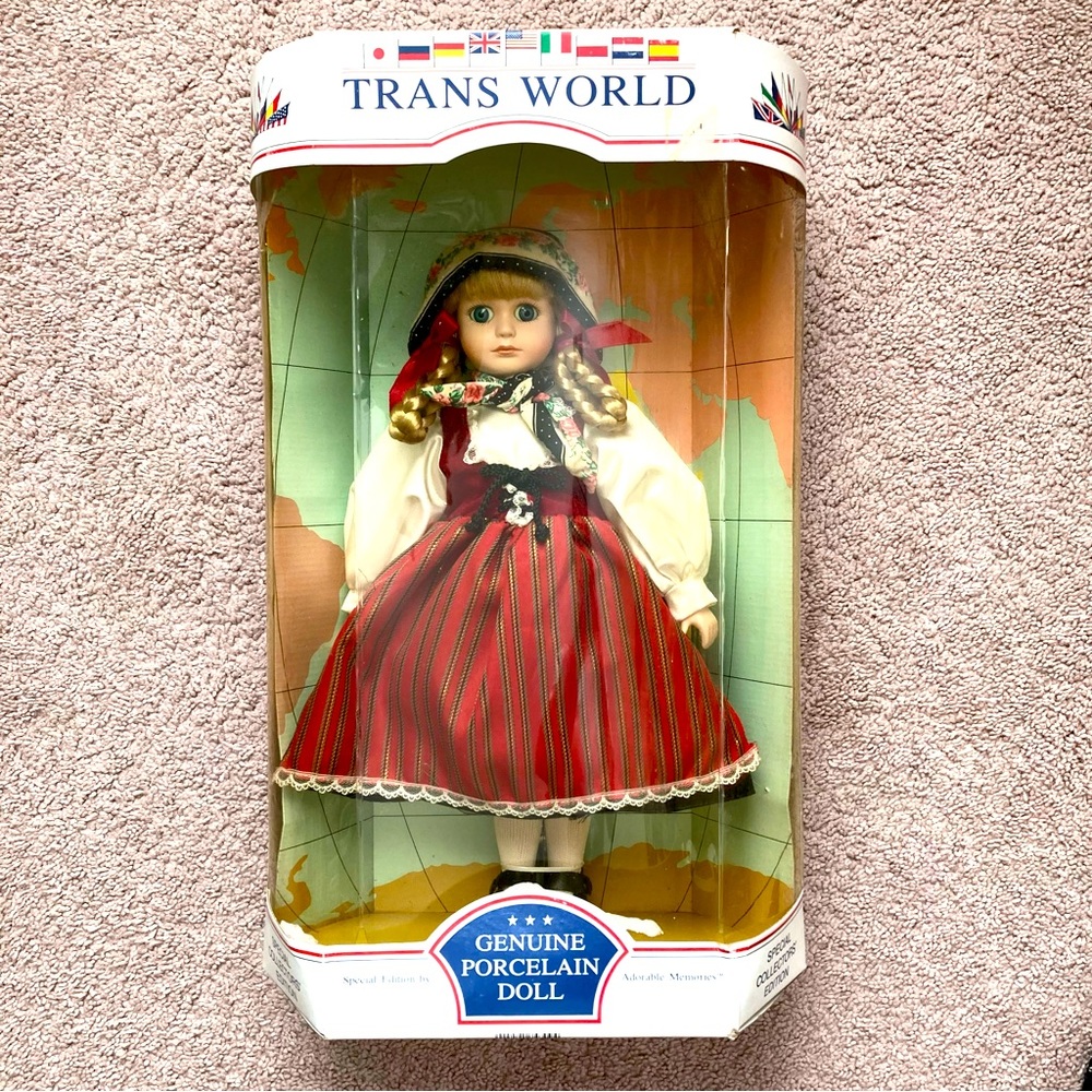 NEW Vintage Trans World Collection Genuine Porcelain Bisque Doll “Sweden”